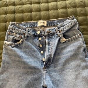 Agolde Light Blue High-Rise Jeans with Contrast Stitching